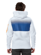 Alpinestars Specter Hoodie, Weiß, lässiger Streetwear-Hoodie mit blauem Farbverlauf-Druck auf dem Rücken, orangefarbenes Wortmarken-Logo auf dem Ärmel, Rückansicht