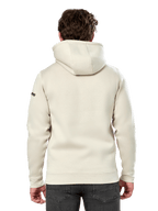 Alpinestars Insignia Hoodie, Rückansicht eines Mannes, der einen lässigen Fleece-Kapuzenpullover trägt, Off-White, mit selbstgefütterter Kapuze und Rippbündchen, Motorsport-inspirierte Streetwear
