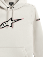 Alpinestars Insignia Hoodie, lässiger Fleece-Kapuzenpullover, Off-White, großes Astars-Logo auf der Brust mit roter Umrandung, Ärmel-Branding, Kapuze mit Kordelzug, Kängurutasche, Motorsport-inspiriertes Design