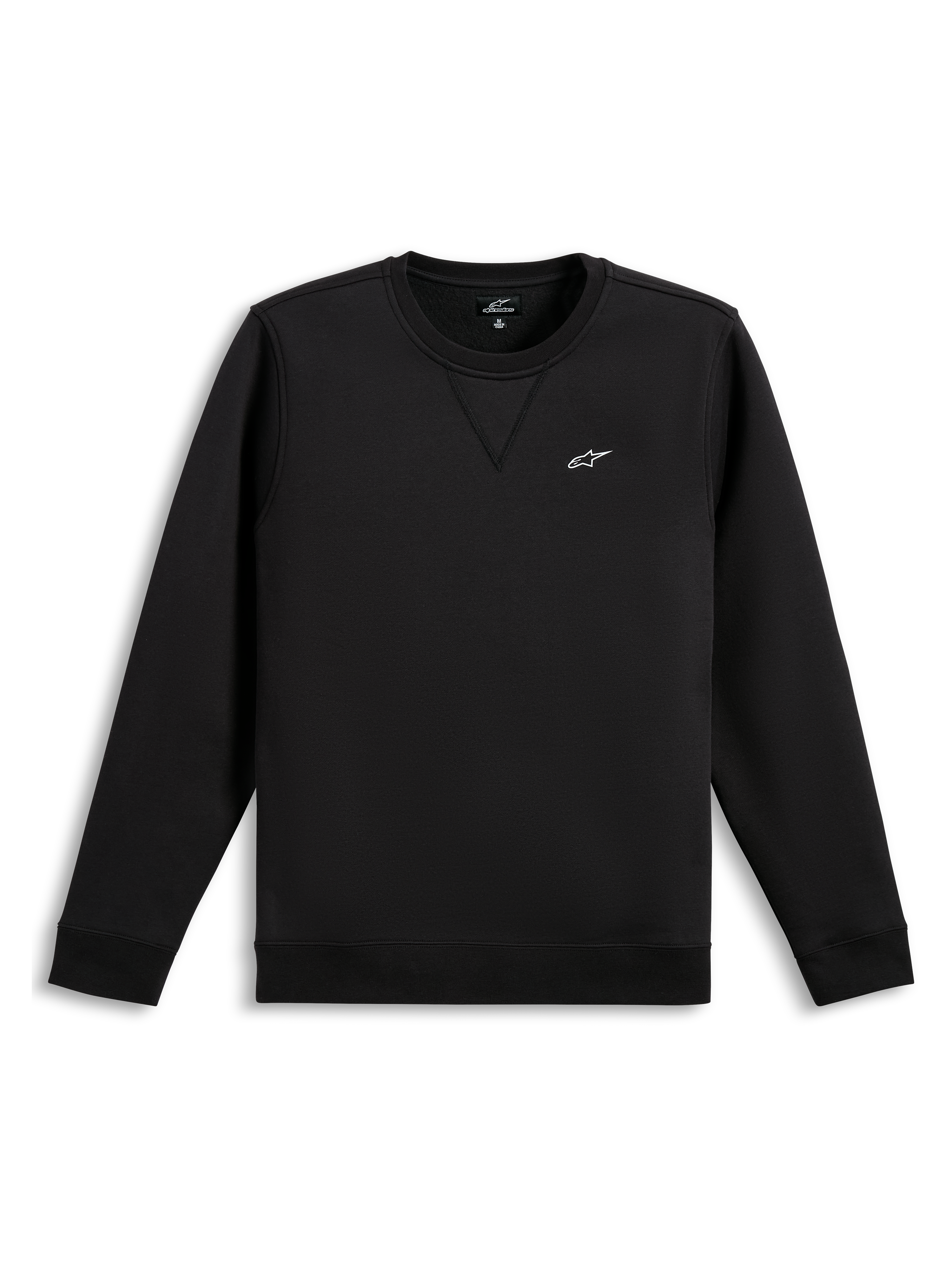 Alpinestars Positive Crew, schwarzer Sportswear-Pullover mit weißem Brustlogo und Rippbündchen