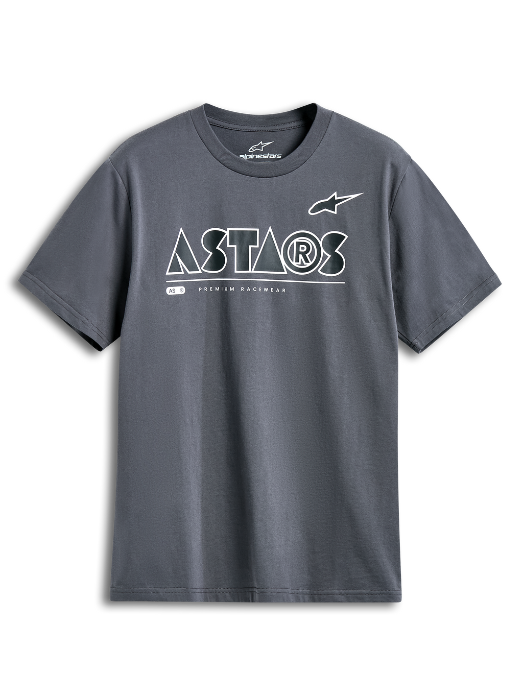 Alpinestars Cereal CSF Tee, Kurzarm-T-Shirt, Charcoal, weißes geometrisches ASTARS-Logo mit Premium Racewear Text, lässige Motorsport-Streetwear