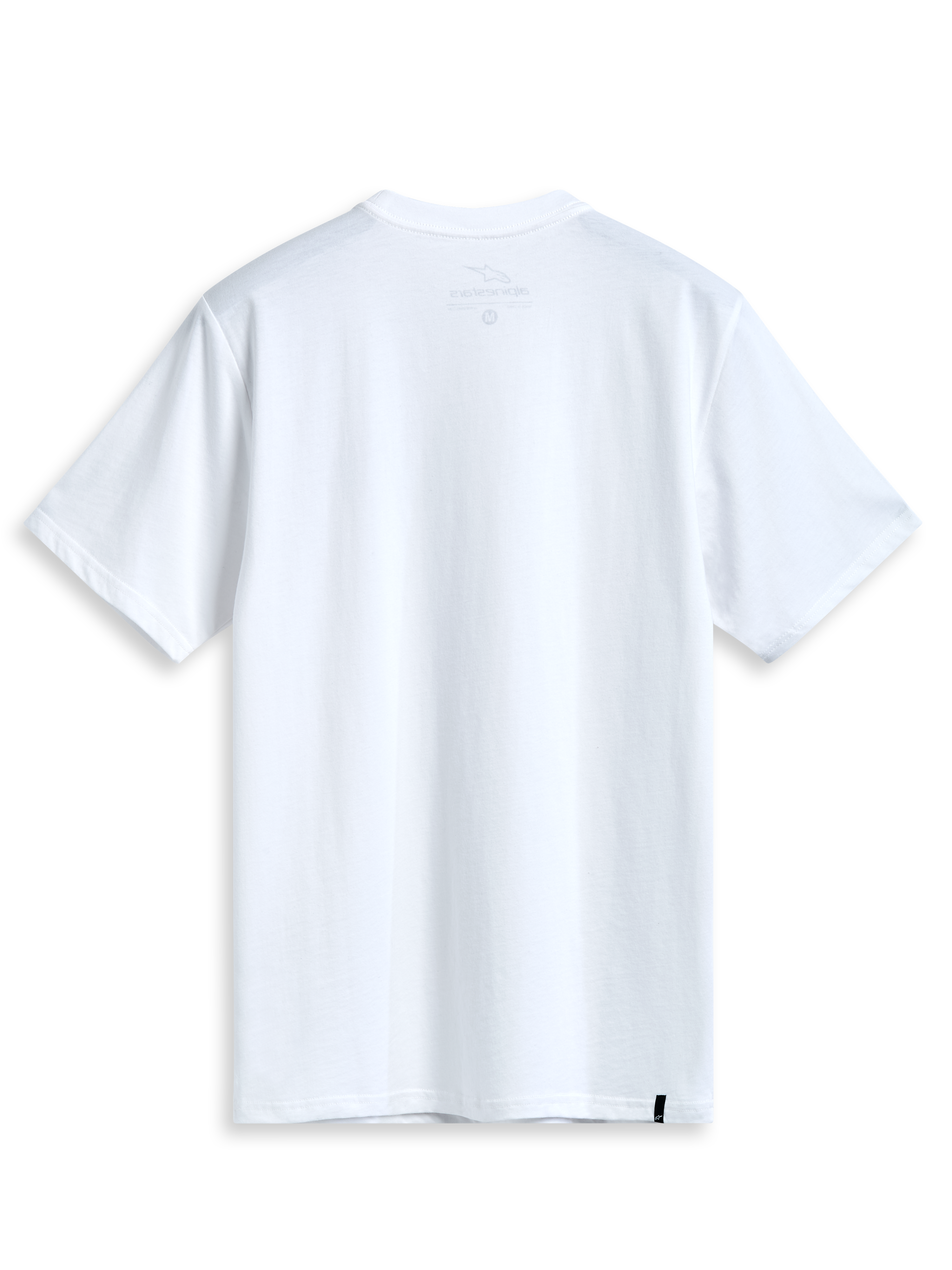 Alpinestars Geografica Csf Tee, Kurzarm-T-Shirt, Weiß, Rückansicht, schlichtes Design mit kleinem schwarzem Webetikett am Saum, lässige Motorsport-Streetwear