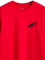 Alpinestars Formulate CSF Tee, Short Sleeve T-Shirt, Red, black Astars chest logo, close-up view of neckline and front graphic, casual lifestyle apparel