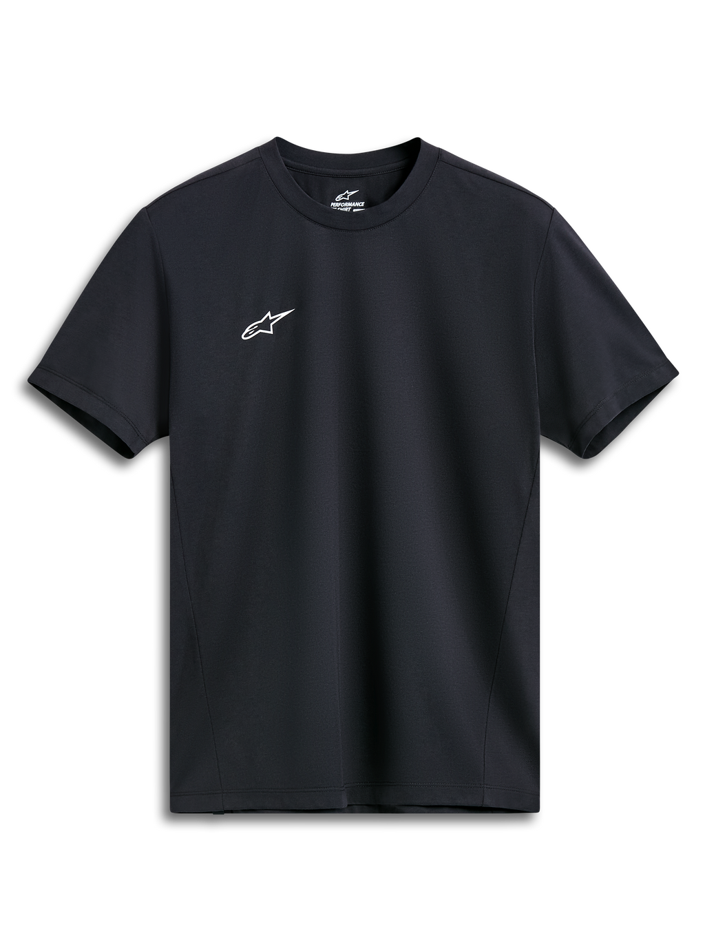 Alpinestars Point Performance Tee, kurzärmeliges T-Shirt, Schwarz, kleines weißes Astars-Logo auf der Brust, Performance-Sportbekleidung
