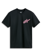 Alpinestars Attrition Performance T-Shirt, kurzärmliges Performance-T-Shirt, Schwarz mit pinkfarbenem Alpinestars-Logo, Rundhalsausschnitt, Performance-Sportbekleidung