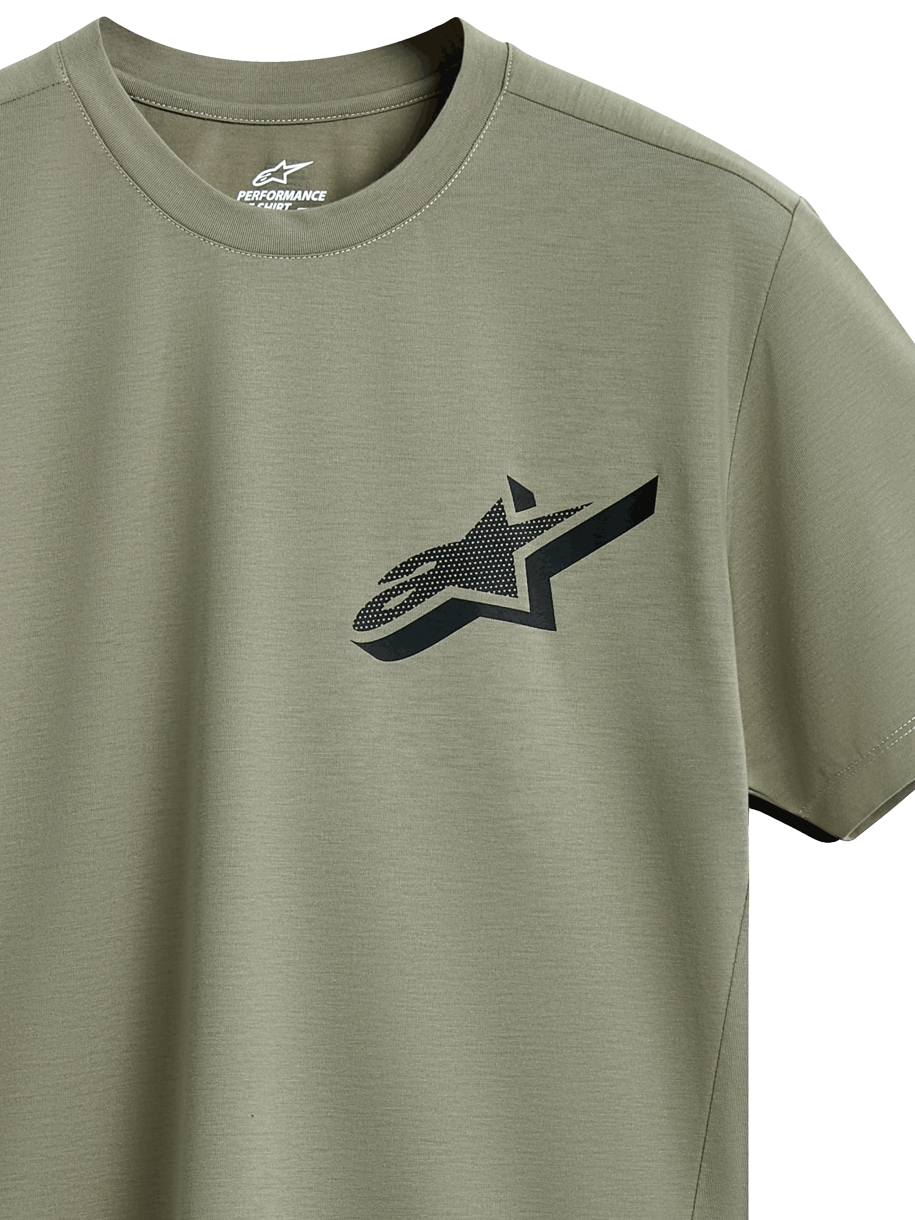 Alpinestars Attrition Performance Tee, kurzärmeliges T-Shirt, Hellgrün, schwarzes Astars-Logo mit strukturiertem Muster auf der Brust, nachhaltiges, feuchtigkeitsableitendes Performance-Gewebe