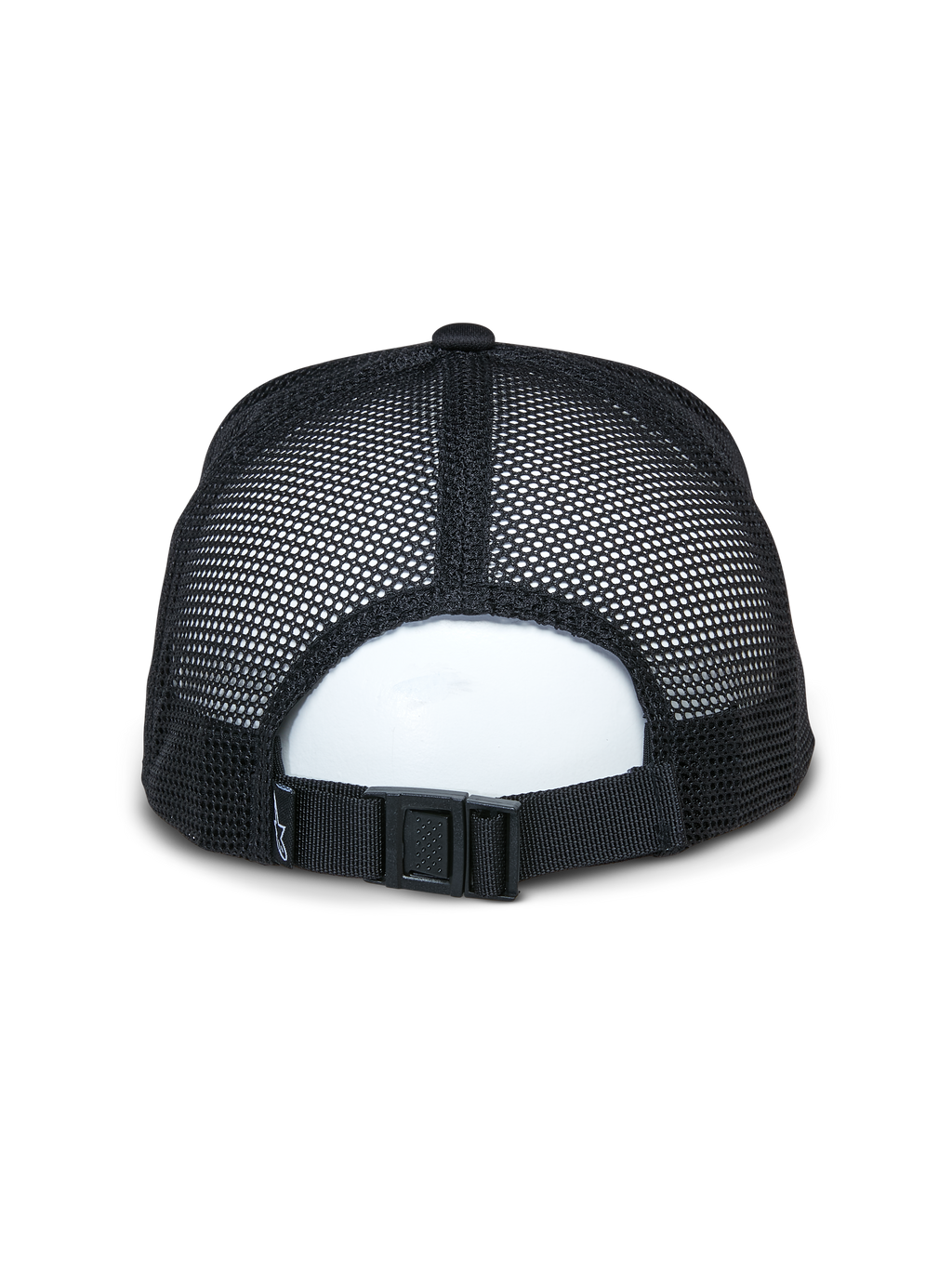 Alpinestars Alter Trucker Hat, Schwarz, Rückansicht mit atmungsaktiven Einsätzen aus recyceltem Mesh und verstellbarem Schnallenverschluss, lässiges Sportbekleidungs-Accessoire