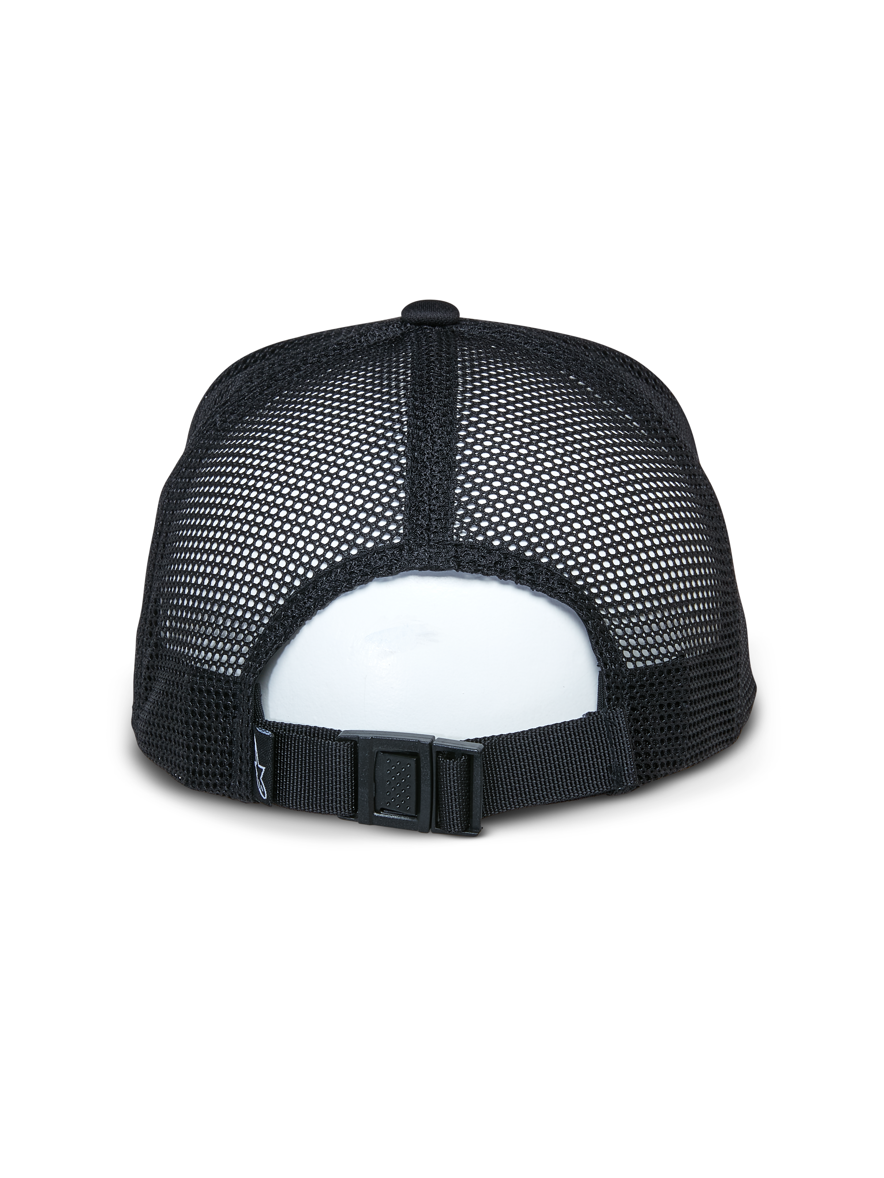 Alpinestars Alter Trucker Hat, Schwarz, Rückansicht mit atmungsaktiven Einsätzen aus recyceltem Mesh und verstellbarem Schnallenverschluss, lässiges Sportbekleidungs-Accessoire
