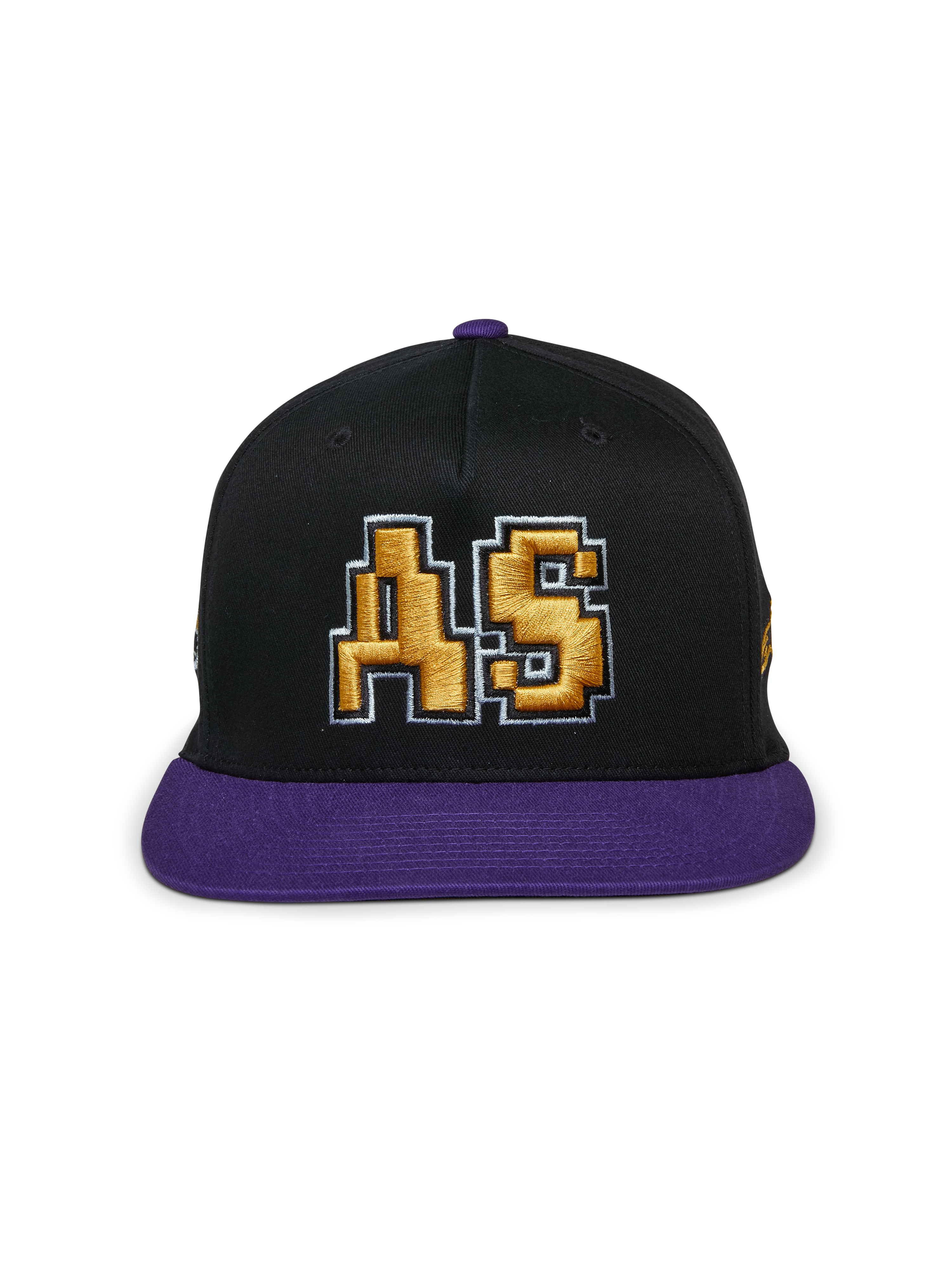 Alpinestars Franchise Hat, black and purple flat bill cap, structured crown with purple bill and top button, featuring a gold 3D embroidered "AS" logo on the front, casual motorsport-inspired streetwear