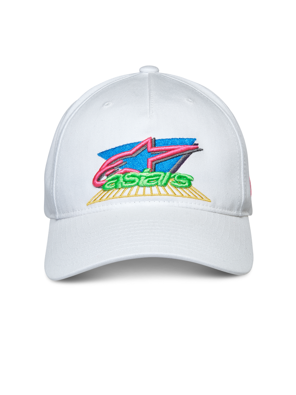Alpinestars Vivid Kappe, Weiß, Snapback-Cap mit gebogenem Schirm, farbenfrohe 3D- und flache Logo-Stickerei vorne, Freizeit-Sportbekleidung