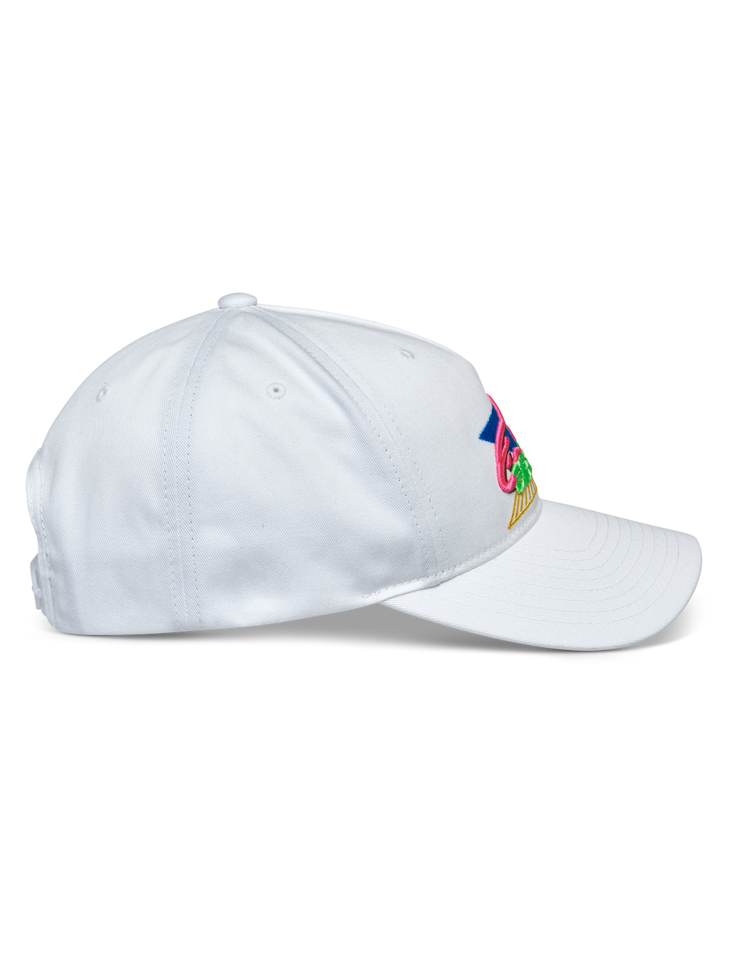 Alpinestars Vivid Kappe, Weiß, Seitenprofil, Halbstrukturierte Baseballkappe mit niedriger Krone und gebogenem Schirm, Baumwoll-Köper-Gewebe, Mit lebhafter mehrfarbiger Stickerei auf der Vorderseite, Lässige Sport-Kopfbedeckung