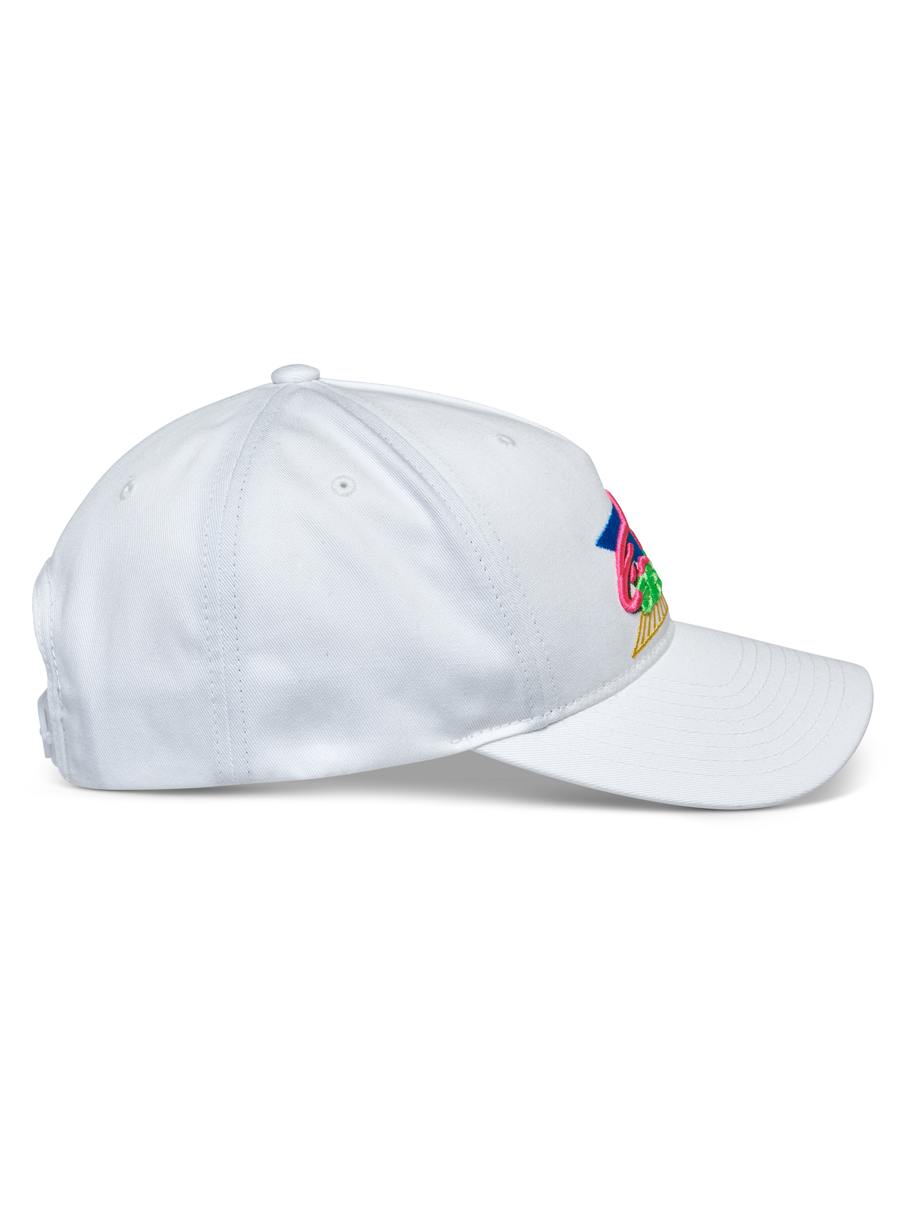 Alpinestars Vivid Kappe, Weiß, Seitenprofil, Halbstrukturierte Baseballkappe mit niedriger Krone und gebogenem Schirm, Baumwoll-Köper-Gewebe, Mit lebhafter mehrfarbiger Stickerei auf der Vorderseite, Lässige Sport-Kopfbedeckung