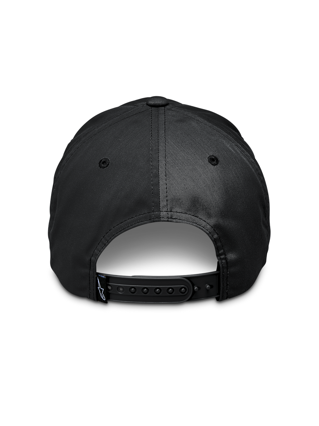 Alpinestars Tyler Mütze, Schwarz, Rückansicht mit verstellbarem Snapback-Verschluss, kleines Logo-Etikett am Riemen, recycelter Polyester-Twill, lässiges Sportbekleidungs-Accessoire