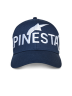 Alpinestars Committed Mütze, Marineblau, Snapback-Baseballkappe, mit großem weiß gesticktem Alpinestars-Logo auf der Vorderseite, strukturierte Krone mit gebogenem Schirm, lässige Motorsport-Streetwear