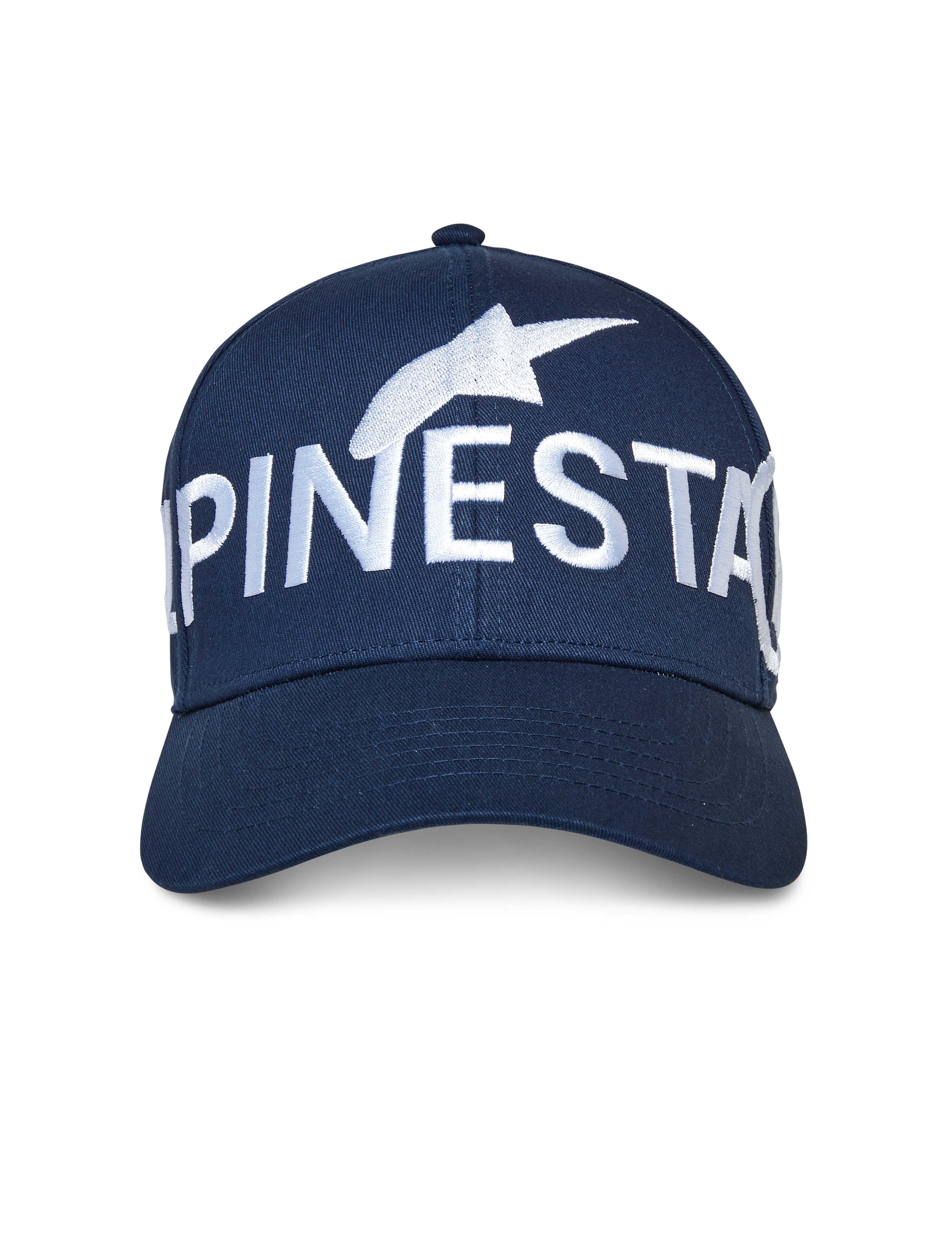 Alpinestars Committed Mütze, Marineblau, Snapback-Baseballkappe, mit großem weiß gesticktem Alpinestars-Logo auf der Vorderseite, strukturierte Krone mit gebogenem Schirm, lässige Motorsport-Streetwear