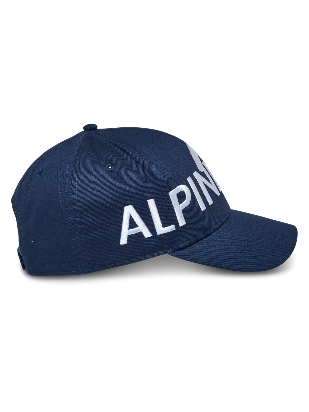 Alpinestars Committed Mütze, Snapback Baseball-Cap, Marineblau, Seitenansicht mit großem weißem Logostick, strukturierte Krone mit gebogenem Schirm, strapazierfähiges Twill-Gewebe, lässige Motorsport-Kopfbedeckung