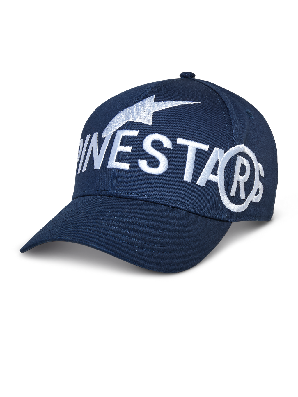Alpinestars Committed Mütze, Baseball-Cap, Marineblau, große weiße Logostickerei, gebogener Schirm, strukturierte Krone, lässige Sportbekleidung