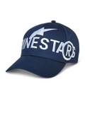 Alpinestars Committed Mütze, Baseball-Cap, Marineblau, große weiße Logostickerei, gebogener Schirm, strukturierte Krone, lässige Sportbekleidung