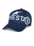 Alpinestars Committed Mütze, Baseball-Cap, Marineblau, große weiße Logostickerei, gebogener Schirm, strukturierte Krone, lässige Sportbekleidung