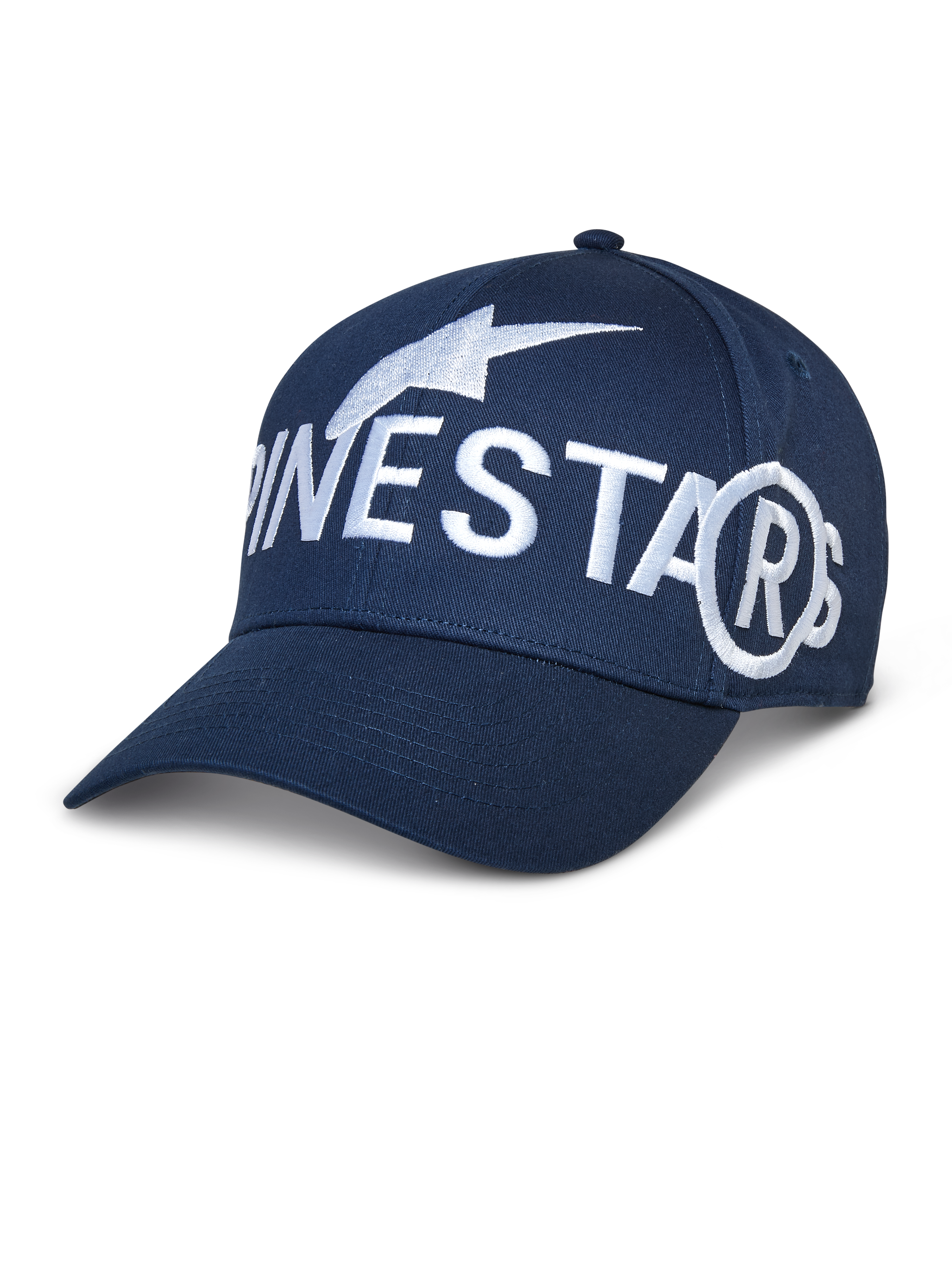 Alpinestars Committed Mütze, Baseball-Cap, Marineblau, große weiße Logostickerei, gebogener Schirm, strukturierte Krone, lässige Sportbekleidung