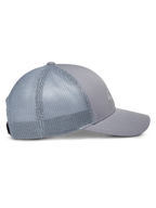 Alpinestars Terolithic Trucker Hat, Grau, Seitenansicht mit gebogenem Schirm und Mesh-Rückseite, strukturierte niedrige Krone, lässige Sportbekleidung