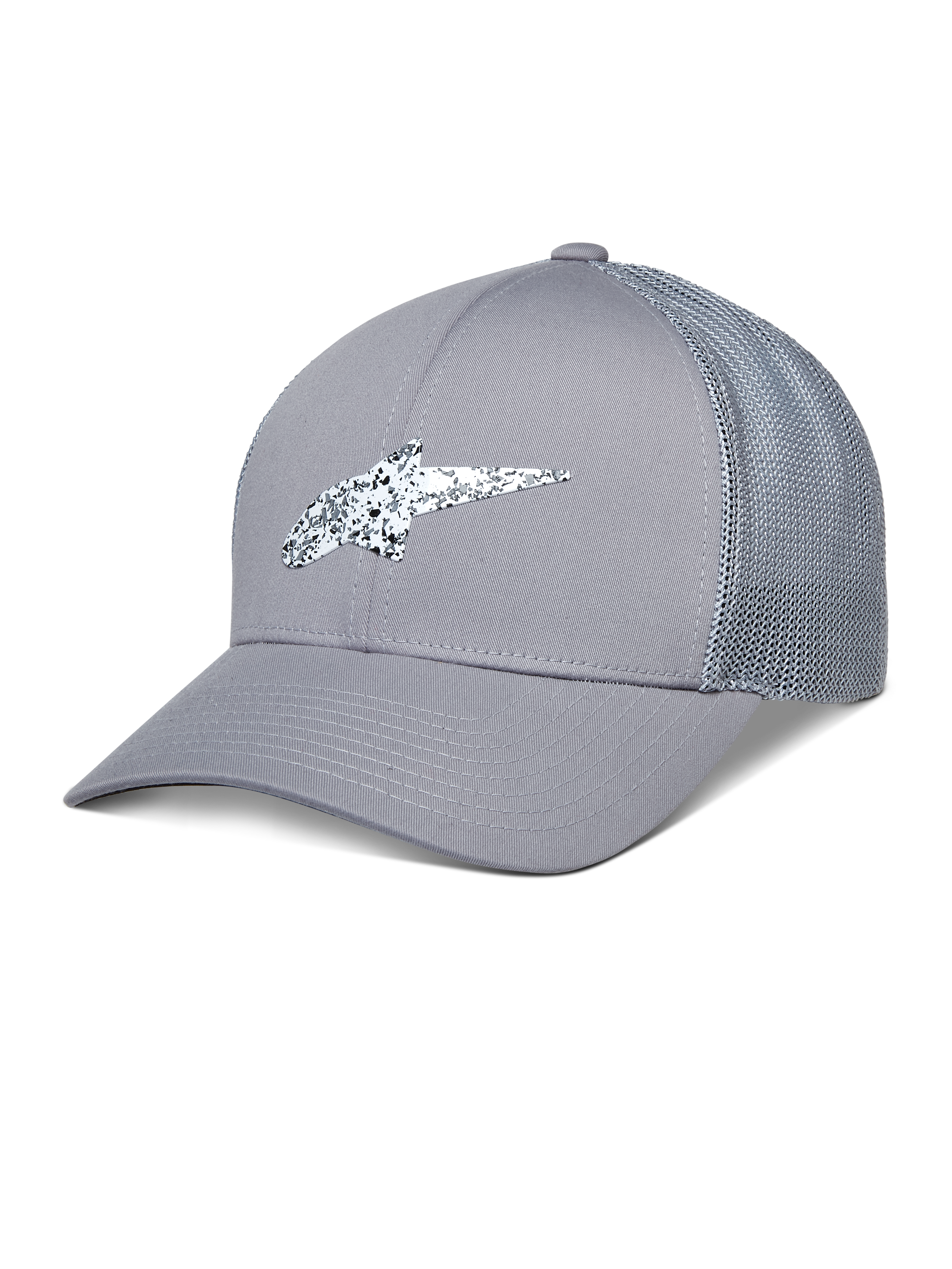 Alpinestars Terolithic Trucker Hat, Grey Trucker Cap, Curved Brim with Mesh Back, White and Black Speckled TPU Logo, Casual Sportswear