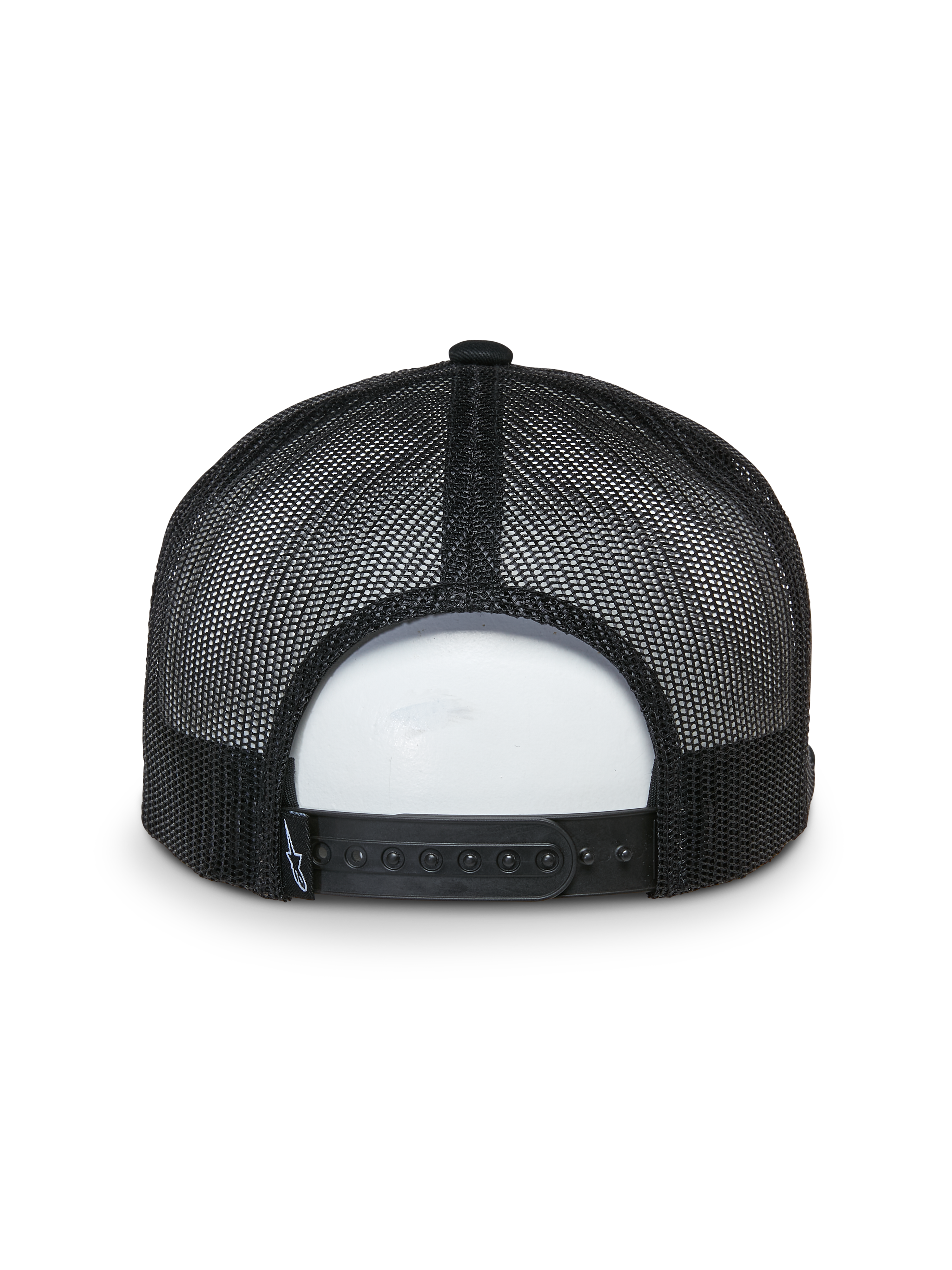 Alpinestars That Way Trucker-Mütze, Rückansicht, Schwarz, Mesh-Einsätze hinten mit verstellbarem Snapback-Verschluss, kleines gewebtes Logo-Etikett, lässige vom Motorsport inspirierte Kopfbedeckung