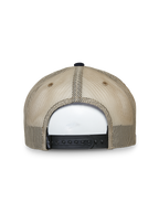 Alpinestars Mackinic Trucker-Mütze, Trucker-Mütze, Navy und Khaki, Rückansicht mit beigen Mesh-Einsätzen und schwarzem verstellbarem Snapback-Verschluss, lässige Lifestyle-Kopfbedeckung