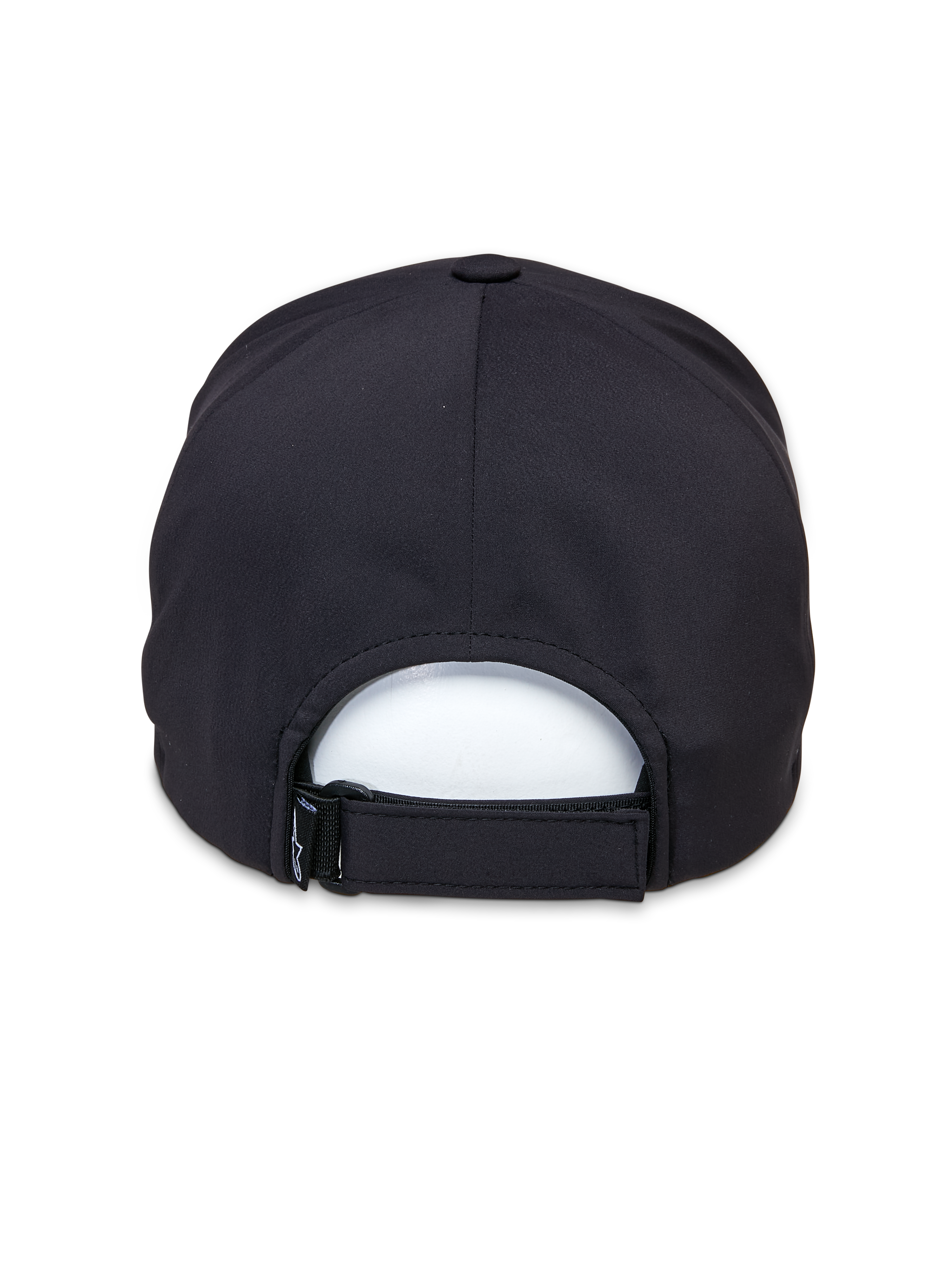 Alpinestars Apex Hat, Schwarz, Rückansicht mit verstellbarem Klettverschluss, nahtloser Kronenkonstruktion und atmungsaktivem Funktionsmaterial für sportliche Freizeitkleidung.