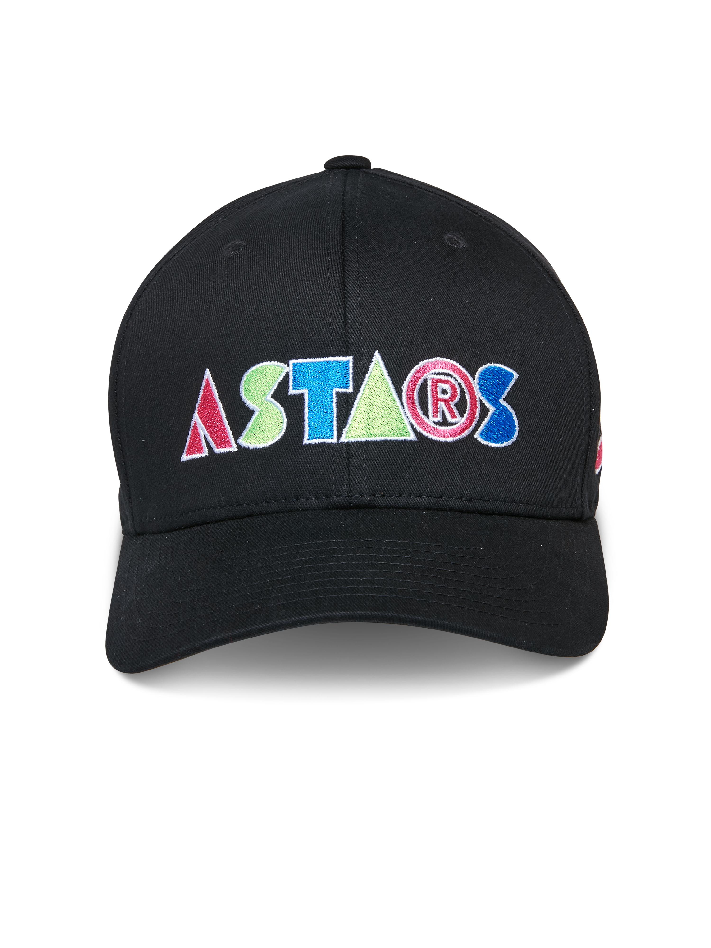 Alpinestars Cereal Mütze, Schwarze Baseballkappe, Buntes ASTARS Sticklogo auf der Vorderseite, Strukturierte Krone mit gebogenem Schirm, Lässige Motorsport-Sportbekleidung