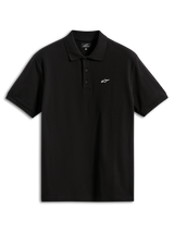 Alpinestars Endeavor Classic Polo, Kurzarm-Piqué-Poloshirt, Schwarz, mit kleinem weißen Astars-Logo auf der Brust, 3-Knopf-Leiste, Rippkragen und Rippbündchen, lässige Sportbekleidung