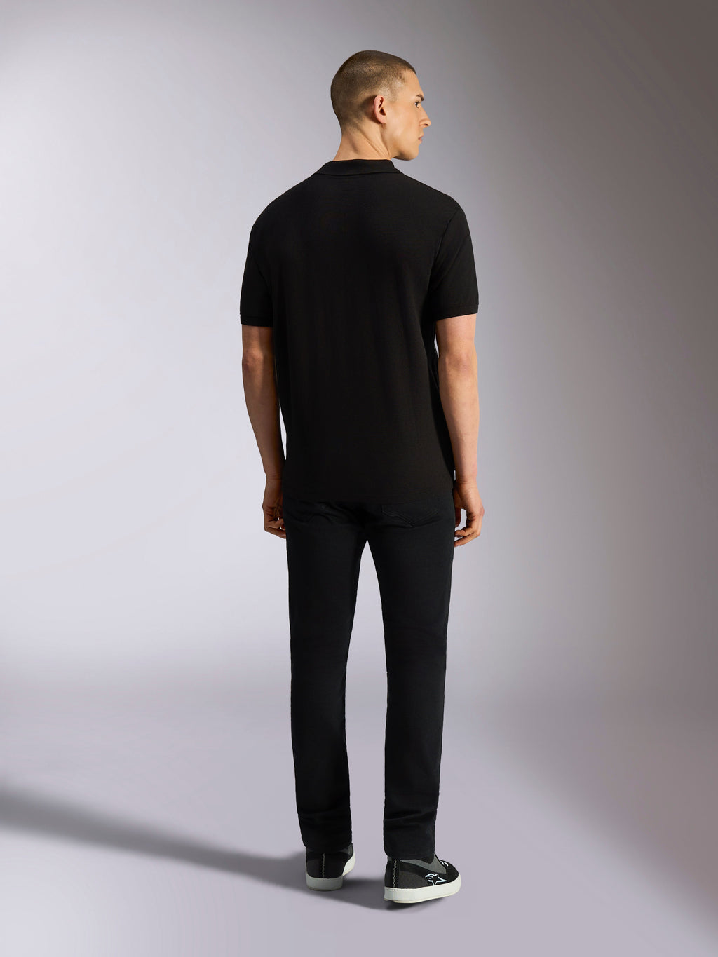 Alpinestars Endeavor Classic Polo, Short Sleeve Polo Shirt, Black, back view showing ribbed collar and sleeve cuffs, casual pique knit design