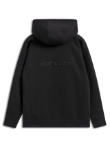 Alpinestars Emergent Oversized Hoodie, schwarze lässige Streetwear, Rückansicht mit gesticktem Alpinestars-Wortlogo, Oversized-Passform mit Kapuzendesign und Rippbündchen am Saum