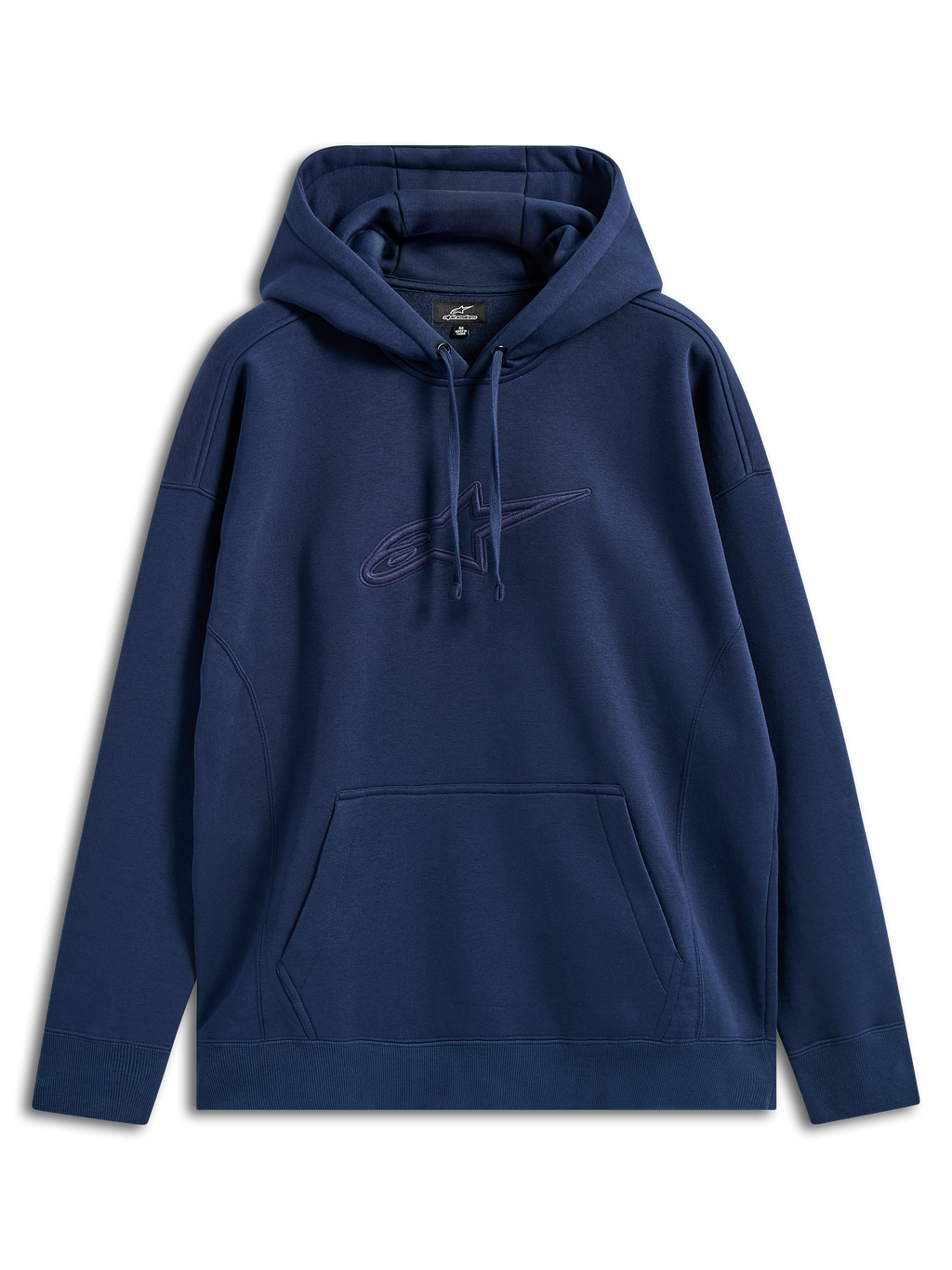 Alpinestars Emergent Oversized Hoodie, Dunkelblau, Fleece-Hoodie mit tonaler 3D-Stickerei des Astars-Logos auf der Brust, Kängurutasche, Kapuze mit Kordelzug, lockere Passform, lässige Streetwear