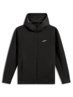 Alpinestars Cypher Hoodie, Schwarz, Doppelvlies mit Frontreißverschluss, Kapuze mit hohem Kragen und Mesh-Futter sowie Alpinestars Wortlogo, kleines weißes Astars Logo auf der Brust, Nahttaschen, lässige Motorsport-inspirierte Streetwear