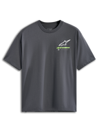 Alpinestars Overhang Oversized CSF Tee, Short Sleeve T-Shirt, Charcoal Gray, White Astars Logo with Lime Green Wordmark, Casual Motorsport Streetwear