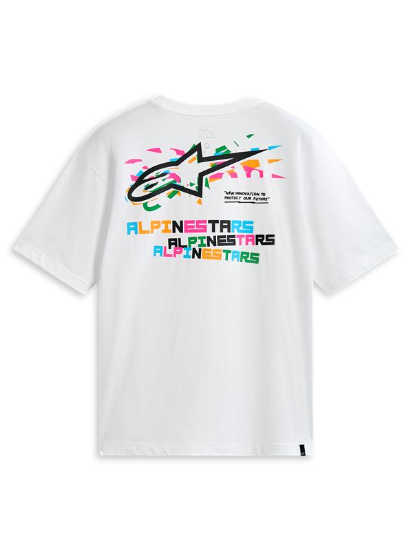 Alpinestars Wild Oversized CSF Tee, white short-sleeve sportswear t-shirt, back view featuring vibrant multicolor logo graphics and text print