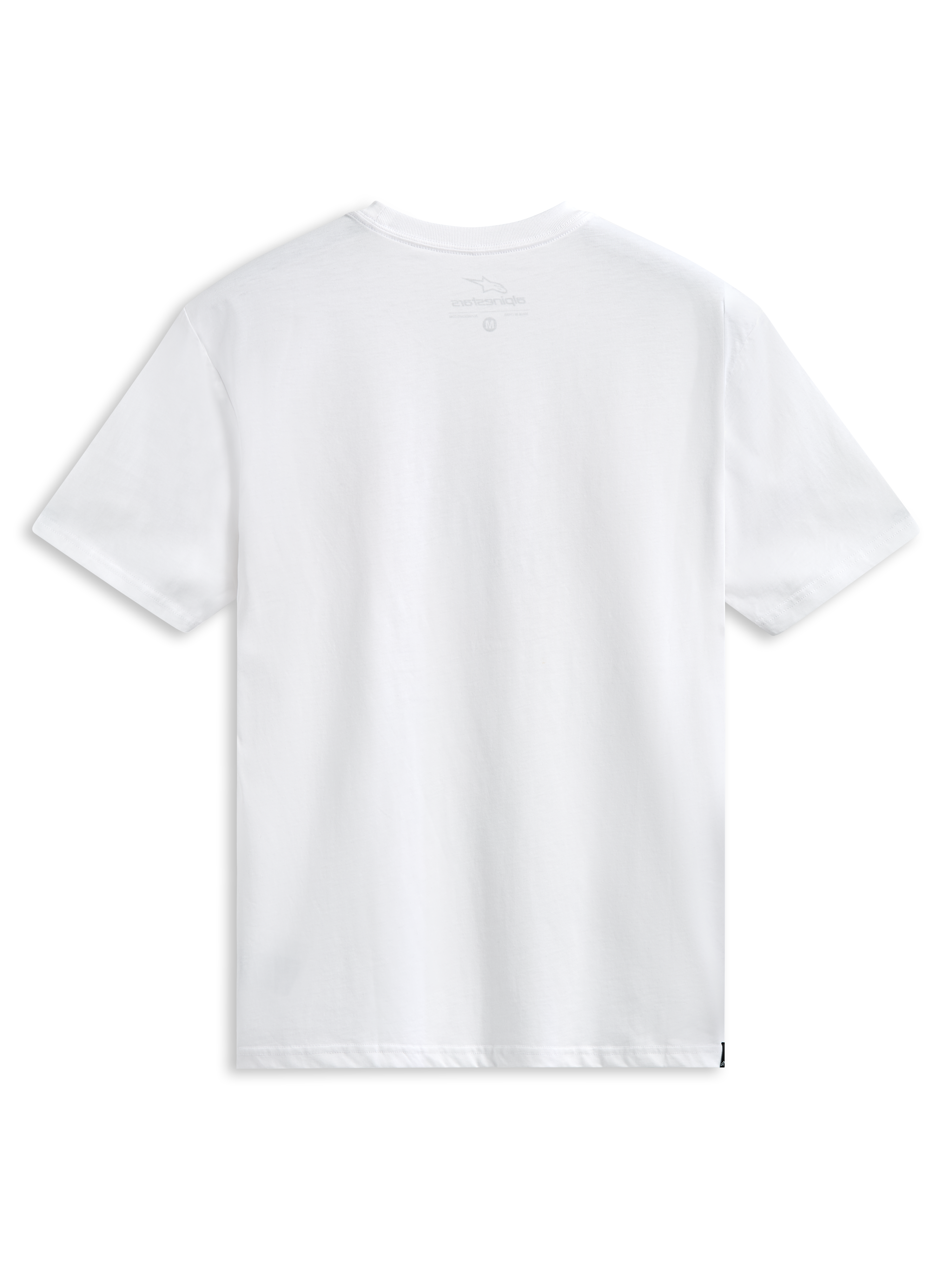 Alpinestars Plate CSF Tee, Kurzarm-T-Shirt, Weiß, Rückansicht, mit internem Nackendruck und kleinem Seitenlabel, lässige Motorsport-Streetwear