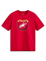 Alpinestars Plate CSF Tee, Kurzarm-T-Shirt, Rot, MX-Platten-Grafik auf der Vorderseite mit weißem Astars-Logo und „Racing Ahead“-Schriftzug, lässige Motorsport-Sportbekleidung