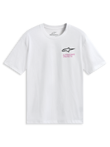 Alpinestars Pop Helmet CSF Tee, Kurzarm-T-Shirt, Weiß, mit Astars-Logo auf der Vorderseite und farbenfroher M10-Helm-Grafik auf der Rückseite, lässige Motorsport-Sportbekleidung