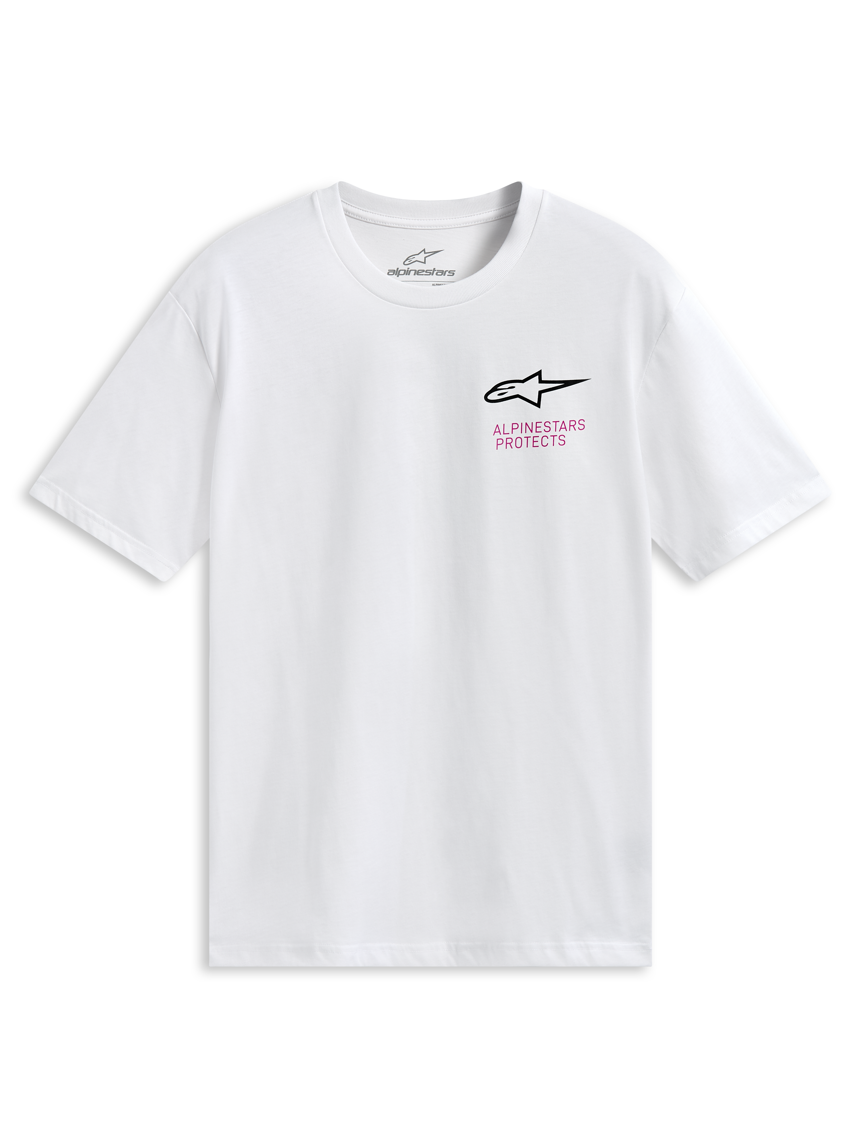 Alpinestars Pop Helmet CSF Tee, Short Sleeve T-Shirt, White, featuring front Astars logo and colorful M10 Helmet graphic on the back, Casual Motorsport Sportswear