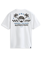 Alpinestars Order CSF Tee, Short Sleeve T-Shirt, White, Back Graphic with Helmet and Palm Trees, One Goal One Vision Text, Casual Motorsport Streetwear