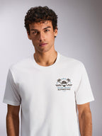 Alpinestars Order CSF Tee, Short Sleeve T-Shirt, White, Graphic Print with Helmet and Palm Trees, "One Goal. One Vision." text, Casual Motorsport Sportswear