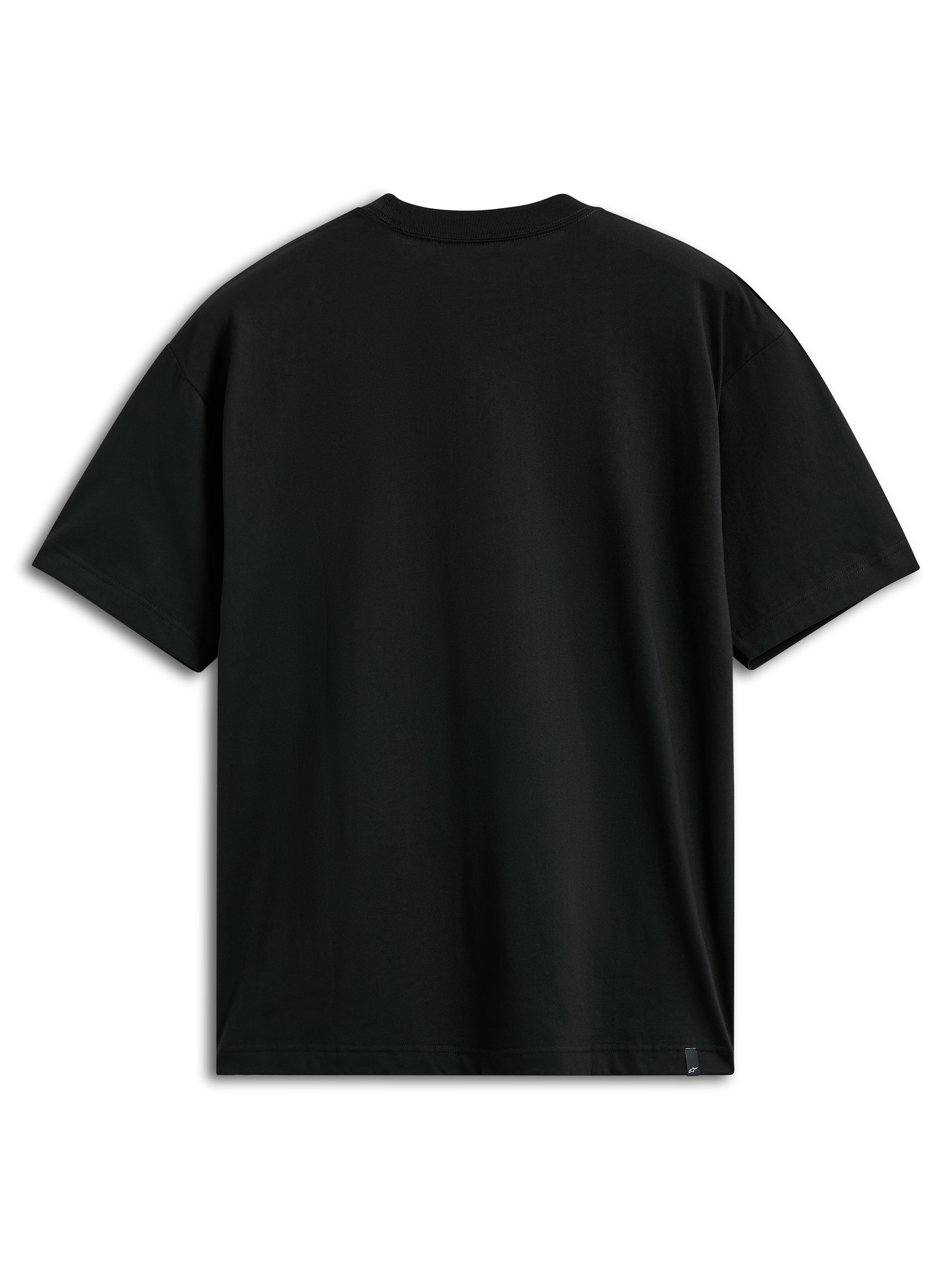 Alpinestars Verdure Camo CSF Tee, Short Sleeve T-Shirt, Black, Back view, Plain design with a small logo tag at the hem, Casual motorsport-inspired streetwear