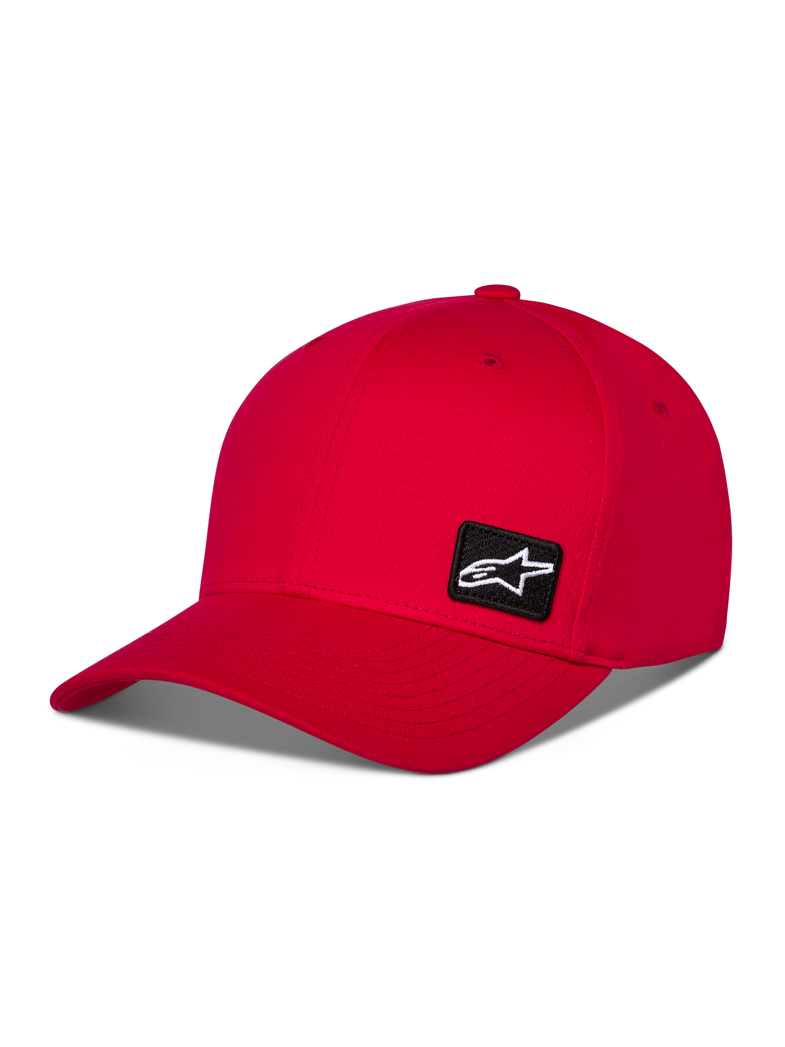Alpinestars Pivot Hat, Red Sportswear Baseball Cap, curved bill with structured crown, featuring a small black Astars logo embroidery patch on the side, casual motorsport design