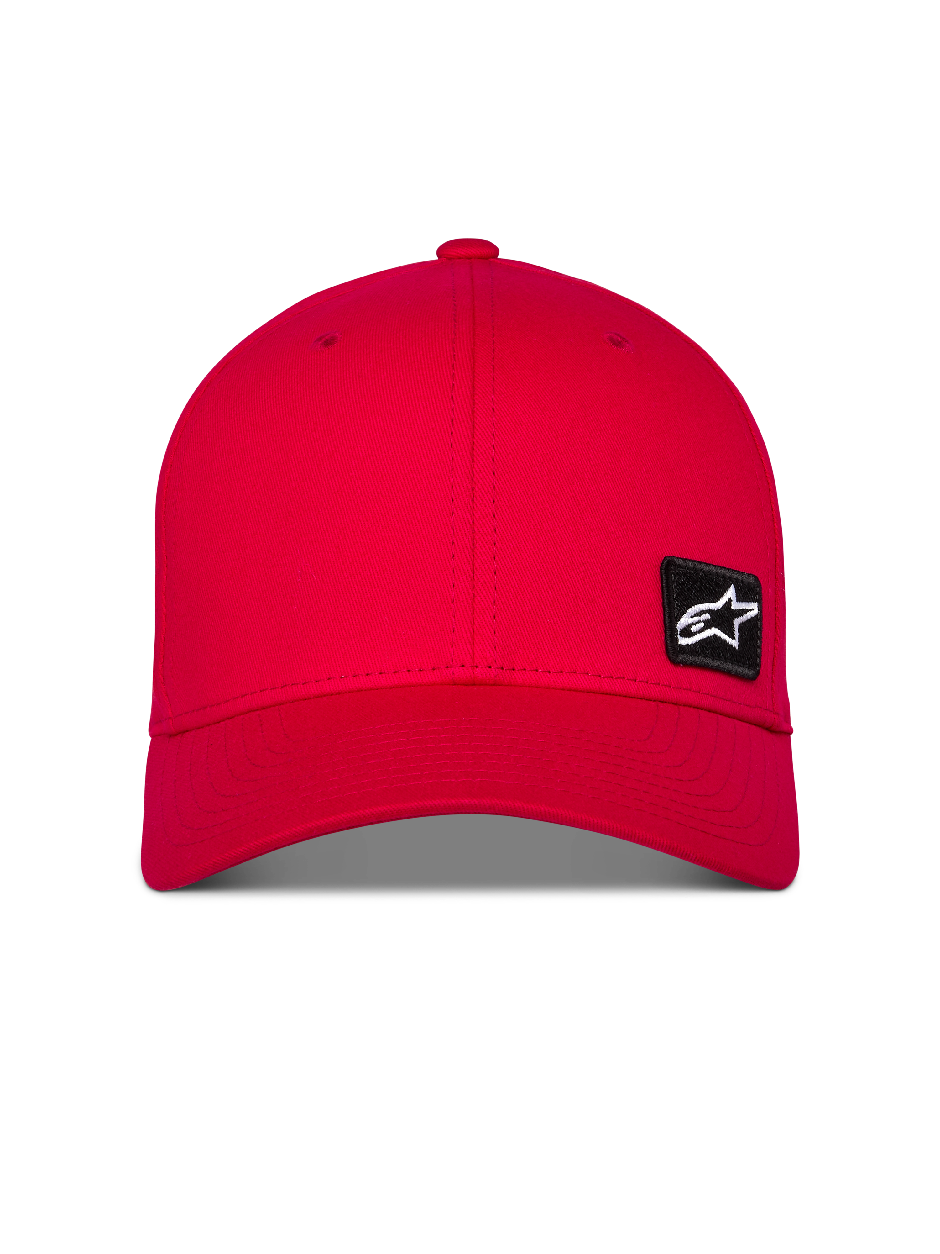 Alpinestars Pivot Hat, rote Sportswear-Kappe, mit gebogenem Schirm und strukturierter Krone, kleiner schwarzer bestickter Astars-Logo-Patch auf der Vorderseite, lässige Twill-Kopfbedeckung