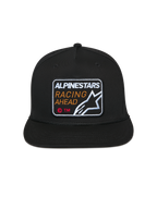 Alpinestars Intuitive Snapback-Kappe, Schwarz, Bestickter Alpinestars Racing Ahead Aufnäher vorne, Flacher Schirm mit strukturierter Krone, Lässige Motorsport-Kopfbedeckung