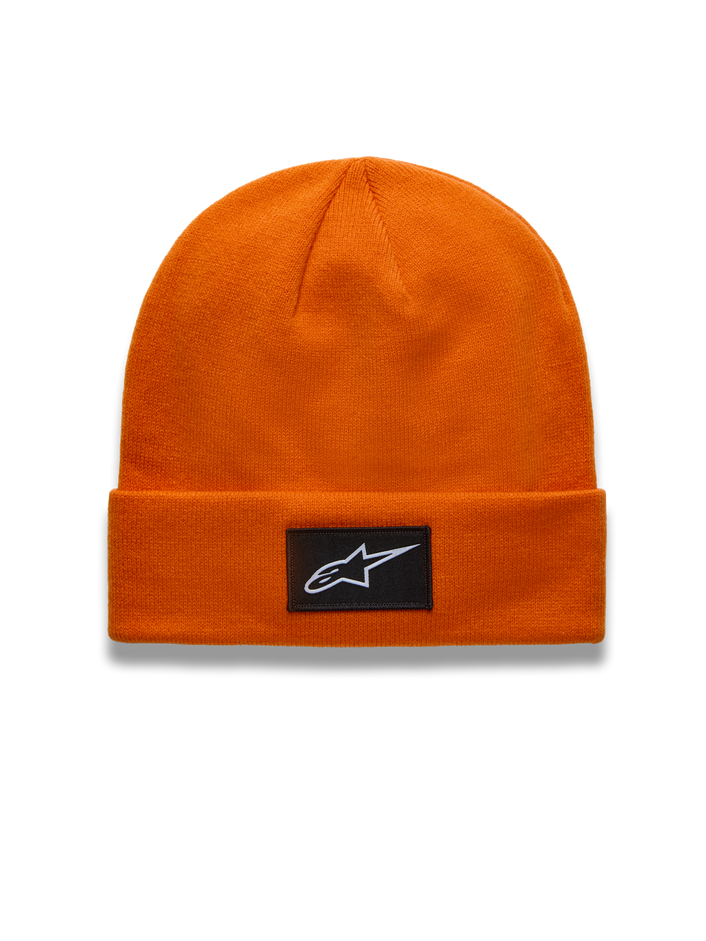 Alpinestars Augment Cuff Mütze in Orange mit schwarzem Astars-Logo-Patch und Jersey-Stich-Konstruktion.