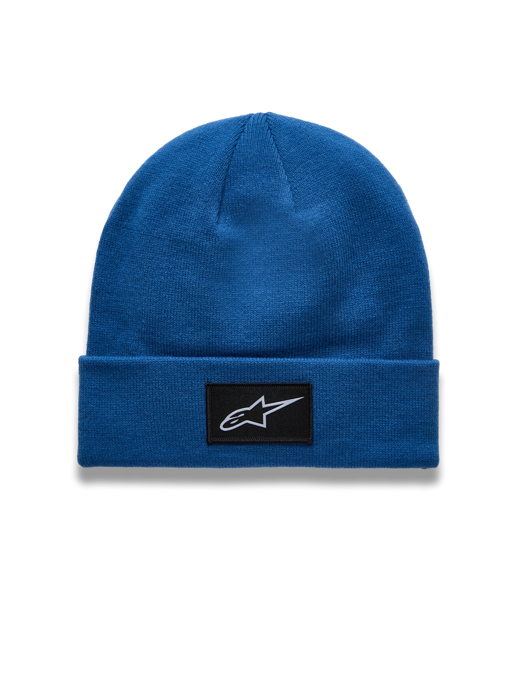 Alpinestars Augment Cuff Mütze, Sportswear-Strickmütze, Blau, mit Astars Logo-Patch und Jersey-Stich-Konstruktion.