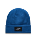 Alpinestars Augment Cuff Mütze, Sportswear-Strickmütze, Blau, mit Astars Logo-Patch und Jersey-Stich-Konstruktion.
